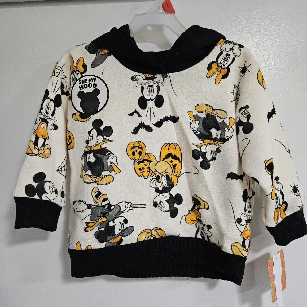 Disney Mickey & Minnie Toddler‎ 2T Halloween Sweatshirt Hoodie with Ears NEW